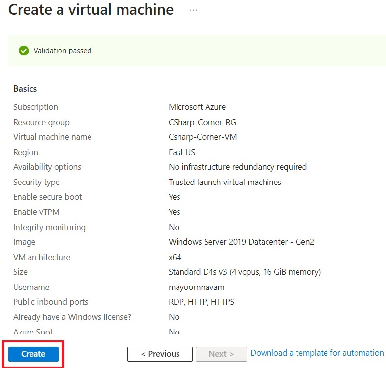Create a virtual machine create